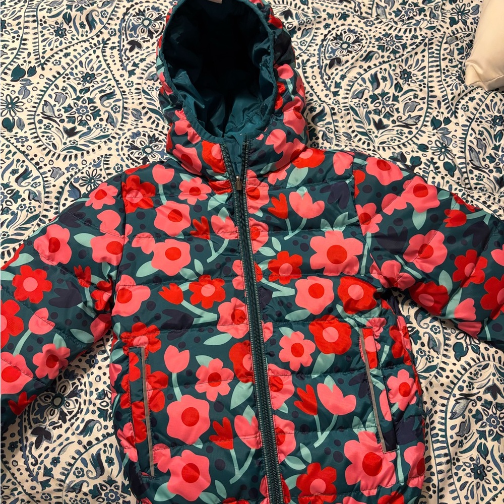 Hanna Andersson Floral Puffer Jacket - Red and Blue